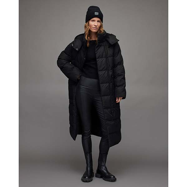 Allsaints Australia Womens Allana Oversized Long Quilt Puffer Coats Black AU73-384